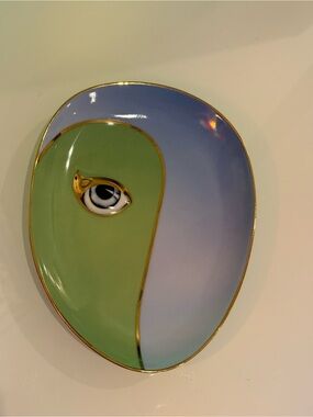 L'Objet Lito Vide Plate blue & green Fine Porcelain, 24k Gold